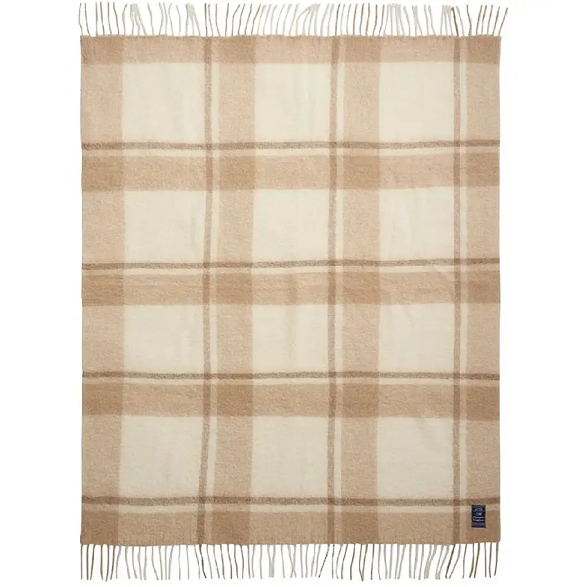Beige/White Checked Mohair Mix Kuscheldecke