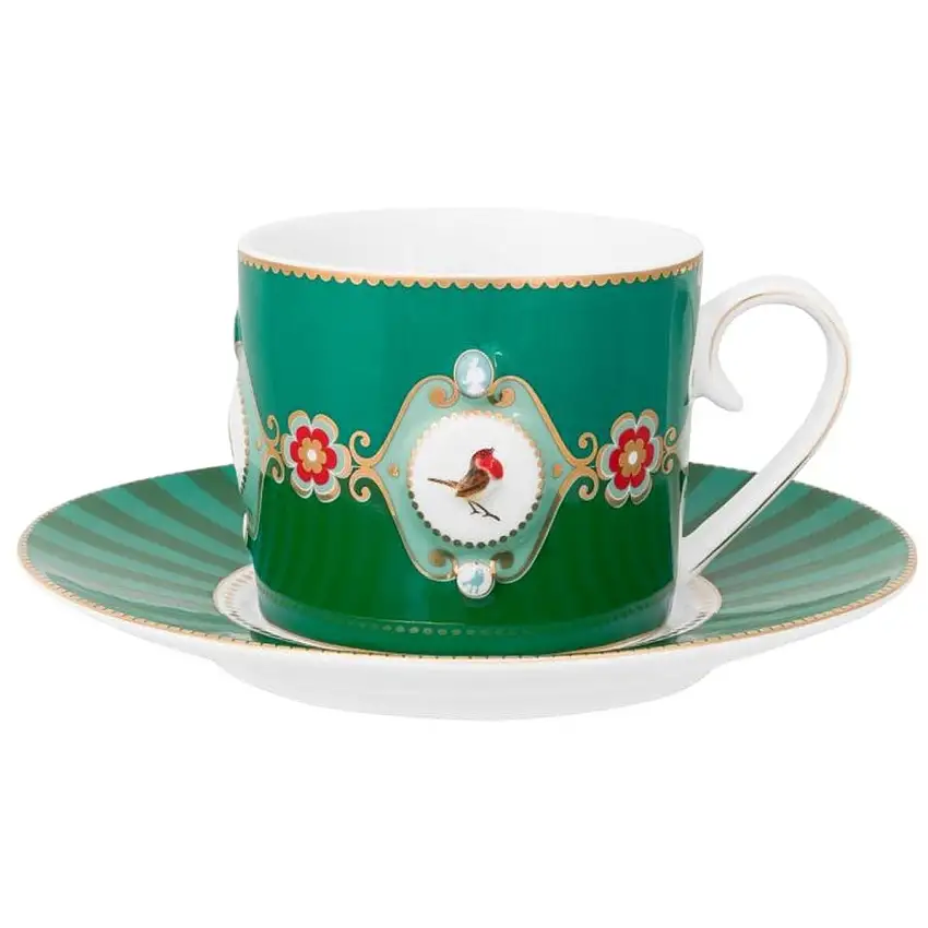 Tasse à cappuccino et soucoupe Love Birds Médaillon