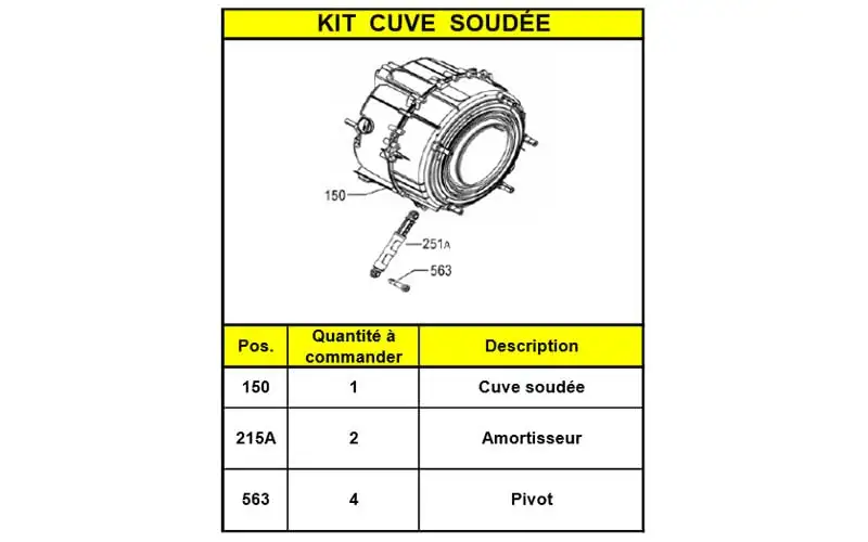Assemblage kit cuve soudée + Amortisseur pour Lave-Linge ELECTROLUX 3484158914