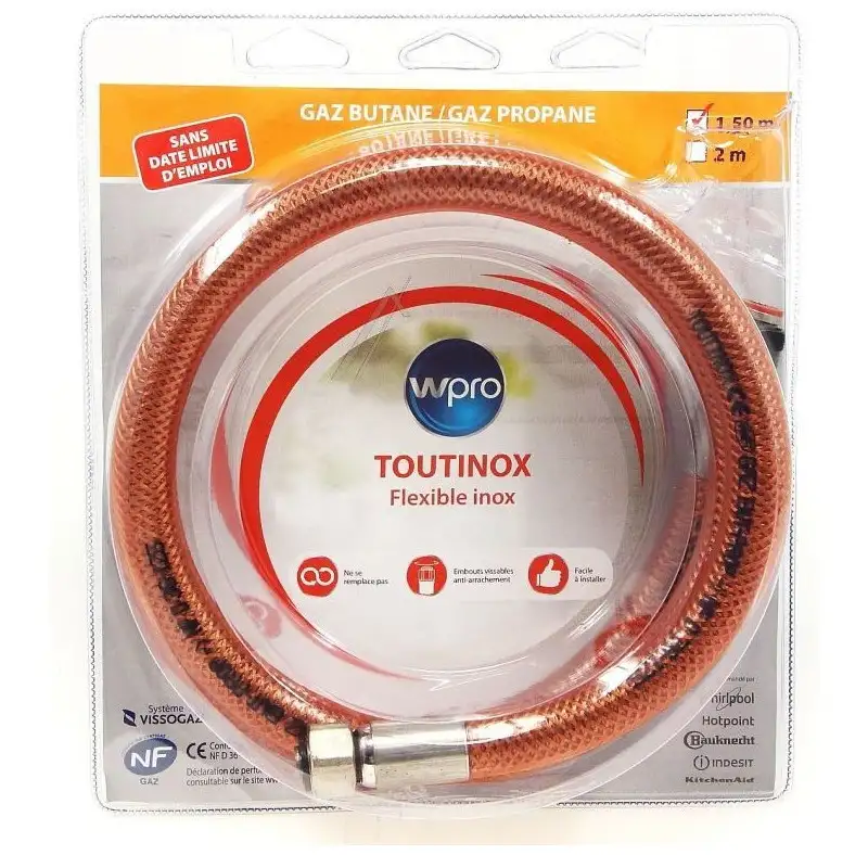 Tuyan de gaz butane 1.5M pour Plaque de cuisson WHIRLPOOL 484000000334