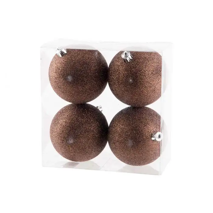 Cosy @ Home Boule Noel Set4 Glitter Brun Fonce D10cm