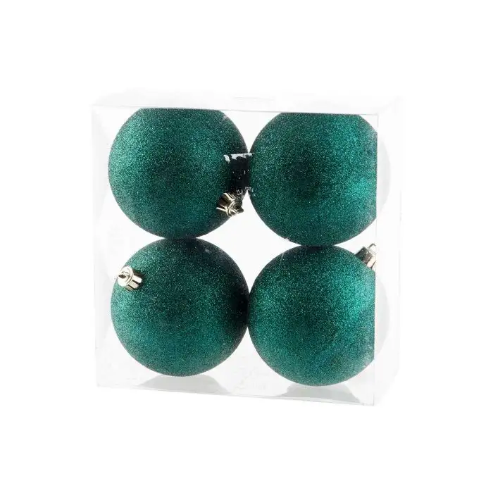 Cosy @ Home Boule Noel Set4 Glitter Vert Fonce D10cm