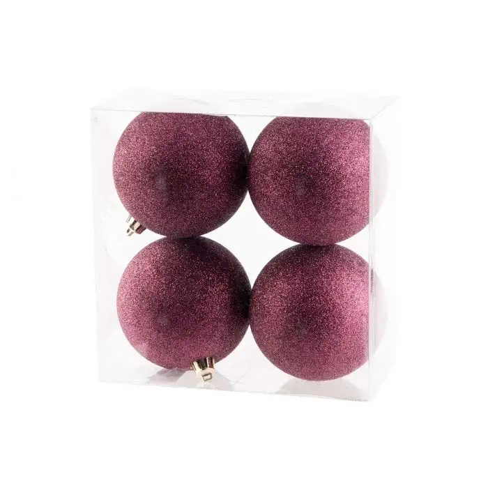Cosy @ Home Boule Noel Set4 Glitter Aubergine D10cm