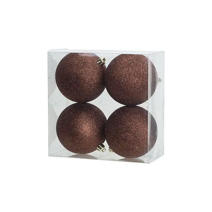 Cosy @ Home Boule Noel Set4 Glitter Brun D10cm Plast