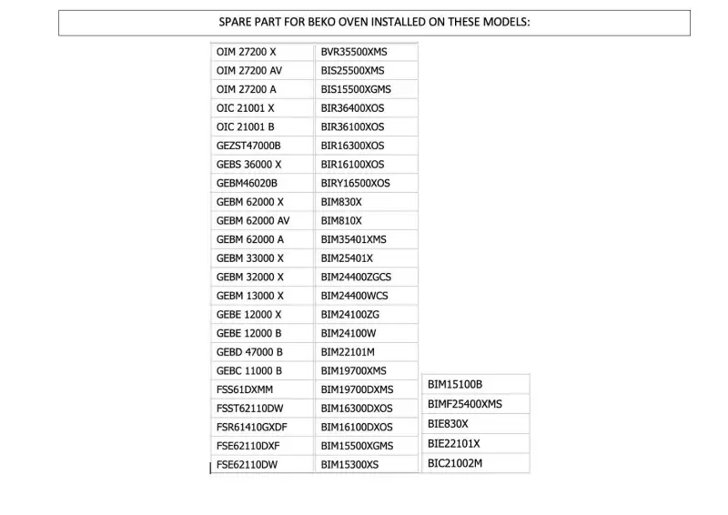 Résistance inférieure pour four 1200W - 230V Beko - 262900132
