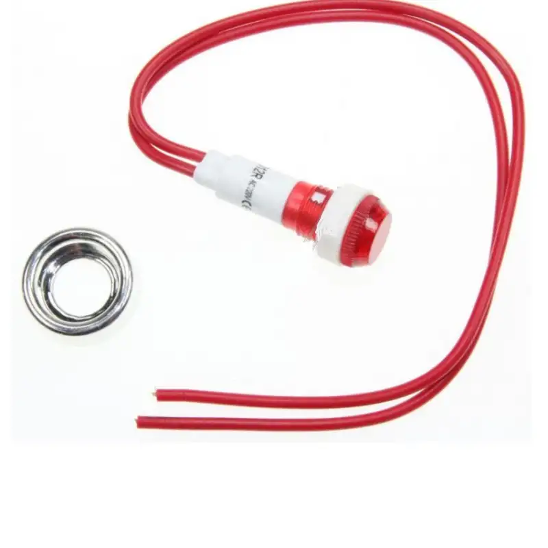 VOYANT ROUGE Ø 10MM + CABLE + ECROU CHROME